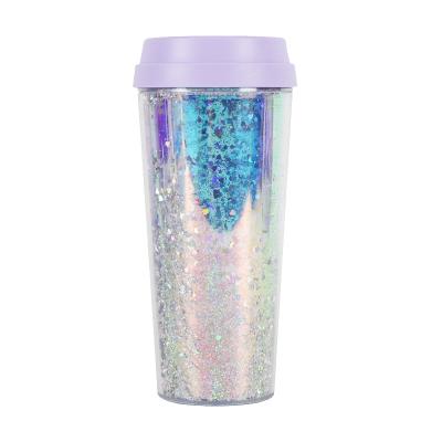 China New Rainbow Logo Cute Clear Photo Insert Disposable Wholesale Plastic Glitter Tumbler Disposable Custom Printed Glitter Tumbler for sale