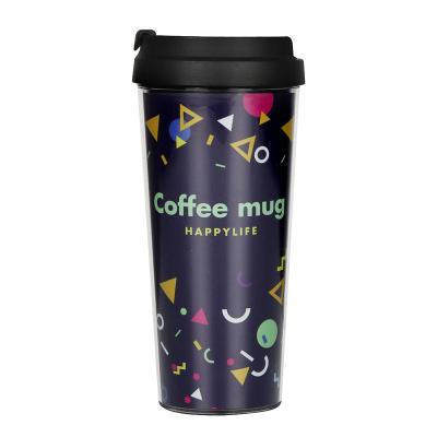 중국 Durable High Quality 16oz Double Wall Plastic Travel Coffee Mug With Insert Paper 판매용