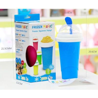 China Viable Reusable Slush Ice Cream Silicone Cup Milkshake Bottle Smoothie Quick Cooling Cup Squeeze With Lid And Straw for sale