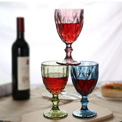 China Wholesale Custom Modern Party Diamond Drinking Blue Wedding Champagne Goblet Wine Colored Glass Cups zu verkaufen