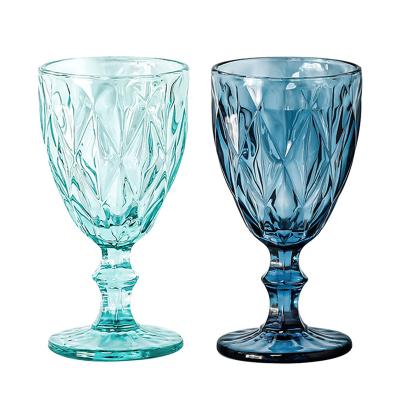 China Wholesale Customized Best Wedding Party Colored Vintage Modern Amber Glass Goblets Blue zu verkaufen