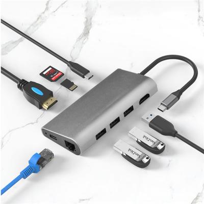 China Super Speed ​​Data Transfer Gray 8 Ports Fast Charging Type C USB C HUB Rj45 Network Interface Converter Wholesale HUB Support 4K HDMI HD Type C USB3.0 for sale