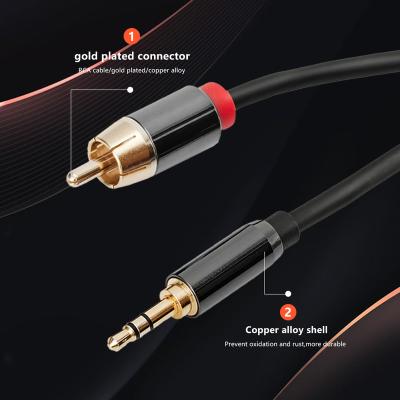 China Wear-resisting 3.5mm Male to Dual RCA Speaker Cable Y Splitter High Fidelity Stereo Audio Cable RCA Audio Conductor Bare Copper Conductor Sound Aux Cable for sale