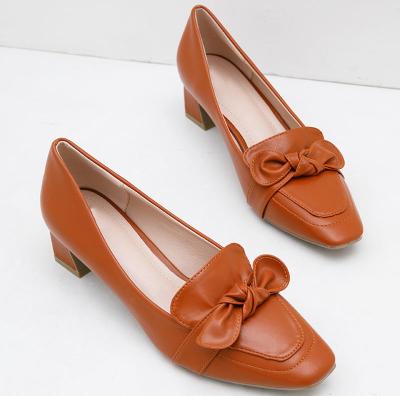 China Fashion Butterfly Bow Summer Round Shoes For Ladies Heel Shoes Woman Slip On Heels for sale