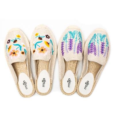 China Round Causal Comfortable Jute Insole Flower Embroidery Lady Soft Slip On Sneakers Slippers Shoes for sale