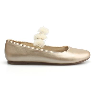 China Shining Soft Ballet Ballerina Flats Elastic Binding Leather Insole Flower Girl Gold Dress Dress PU Round Mesh Flat Shoes for sale