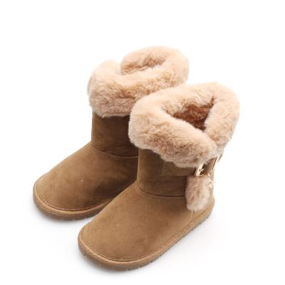 China Running Round Toe Loop Stripe School Shoes Girl Fashion Snow Fur Boots Basic Brown Microfiber TPR Outsole Flat Round Shoes for sale