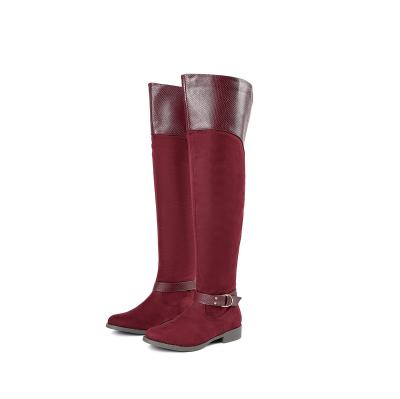 China Round Female Winter Flats Wine Red Leather Over The Knee Boots Thigh High Boots For Women for sale