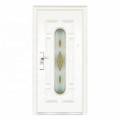 China Residential Modern White Luxury Design Security Steel Doors With Glass Steel Door Base Track for sale