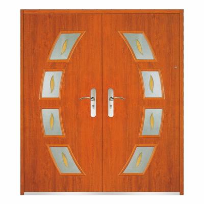 China Modern luxury villa double door design exterior main entrances with glass wood like design for sale