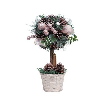 China Pinecone 12cm White Plastic Christmas Tree Table Tops 2022 Plastic Basket Base Pink Sequin Ball Wooden Color Roll Christmas Tree Table Tops Home Decor for sale