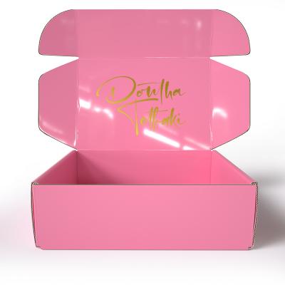 China Biodegradable Custom Logo Corrugated Pink Packaging Box Cardboard For Mailing Clothes Cosmetic Pink Box Packaging With Logo for sale