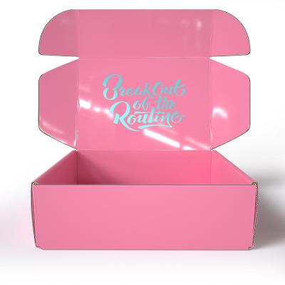 China Recycled Materials Logo Cardboard Paper Packaging Boxes Customized Luxury Corrugated Ad Packaging Boxes For Apparel Gift Pink Beauty Paper Box for sale