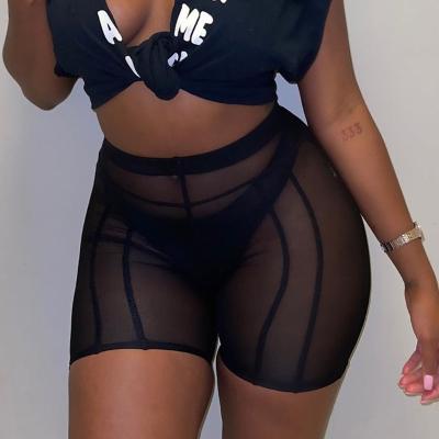 China Hot Sale 2022 QUICK DRY Summer High Waist Pants Women Sexy Black See Through Stretch Mesh Shorts Shorts for sale