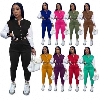 China New Women's Breathable Apparel Two Piece Pants Set Patchwork Jacket Baseball Uniform Set Fleece Tracksuit Sweater Women 2 Piece Jogger Set for sale