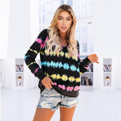 China Breathable Tie Dye Heartbeat Print Hooded Sweater Tops Autumn Winter Women All-match Casual Loose Sweatshirt For Home for sale