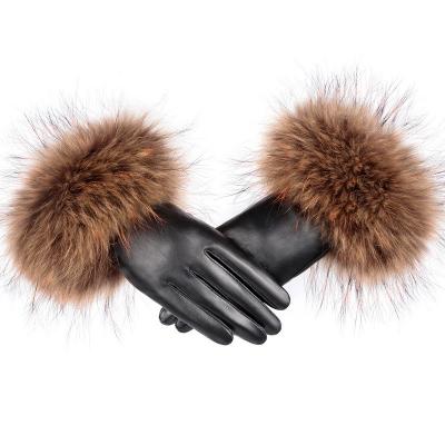 China Wholesale Genuine Warm Winter Sheepskin Leather Gloves BY013 Mink Fur Cuff Women Touchscreen for sale