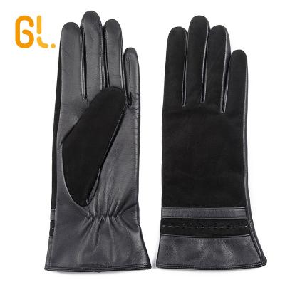 China Suede Leather On Hand Back Fashion Driving Ladies Custom Genuine Leather Suede Gloves For Winter Warm for sale