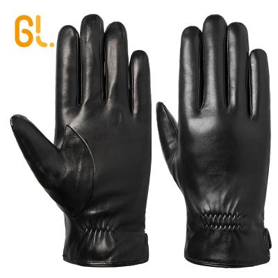 China BW383-R Classic Wholesale Male Rabbit Fur Lined Genuine Lambskin Leather Driving Gloves Men For Winter for sale