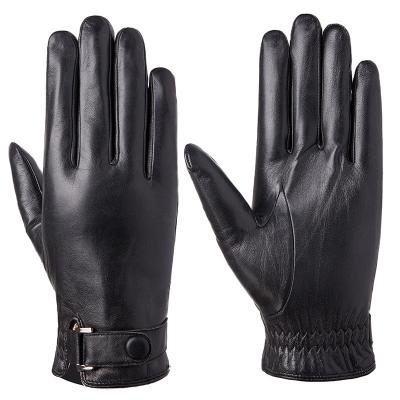 China WZ006 GL Short Wrist Men's Black Winter Warm Driving Goatskin Leather Gloves For Male for sale