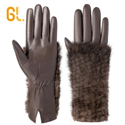 China Mink Fur on Wrist GL69 Luxury Good Quality Women Mink Fur Leather Fashion Gloves for Winter Warm for sale