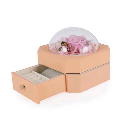 China Newest Creative Preserved Acrylic Paper Drawer Jewelry Gift Flower Cover Earring Packaging Pendant Box For Wedding Custom Boxes for sale