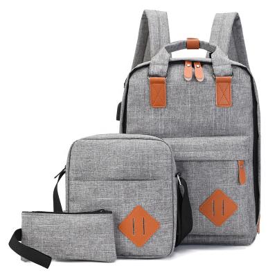 China With USB Mens Boys Trend Leisure Unisex Student Charging School Bags Laptop Three-piece Backpack for sale