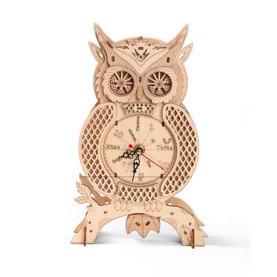 China Cartoon Toy Wood 3D Puzzle Clock Wooden Model Kits Gift For Adults Teens Owl Clock Wooden Puzzle Clock for sale