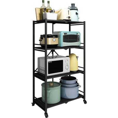 China 5 Layers Free Set Viable Folding Storage Rack Pot Dish Microwave Kitchen Organizer Rack Wine Racks Standing Floor Shelf for sale