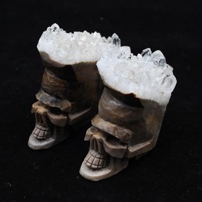 China China Crystal Cluster Carving Cluster Skulls Natural Clear White Wholesale for Decoration for sale