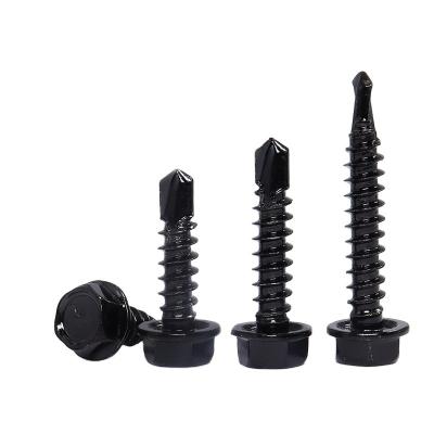 China Flat Carbon steel blackening self-drilling Screw Hex Head pan head screw m5 hexagon head with serrated flange for sale