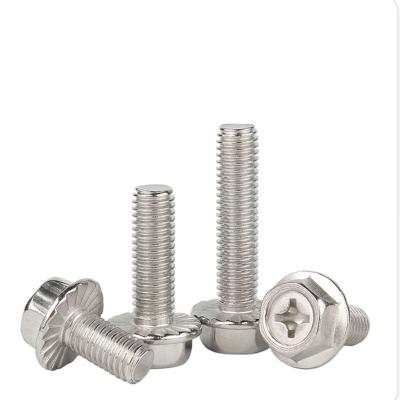 China Stainless steel Custom Metal M4 M5 Serrated cross recessed hexagon head flange bolt hexagon washer screw for sale