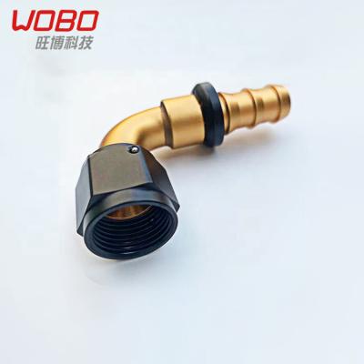 China Oil Cooler Fitting 6AN Glod Anodized 90 Degree Barb Fittings Swivel Fuel Oil Hose PTFE Swivel End Fittings for sale