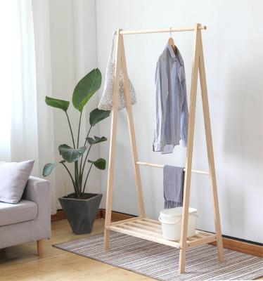 China (Others) 2021 new modern simple adjustable solid wood coat rack floor household clothes rack for sale