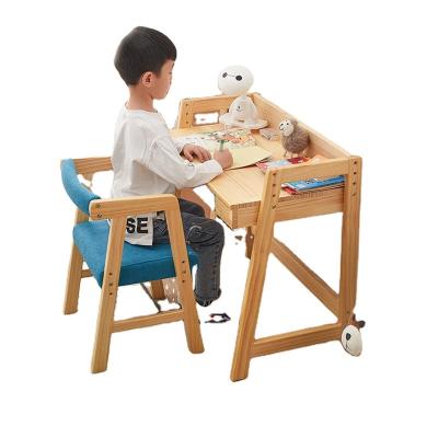 China Modern Children's Study Office Household Height Solid Wood Adjustable Children's Desk And Chair for sale