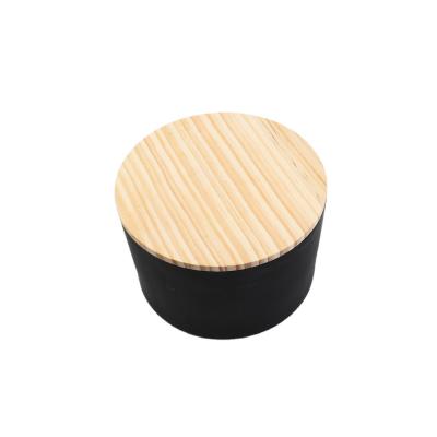 China Home decoration matte or bright black empty glass candle jars with wooden or metal lids glass holders for candles for sale