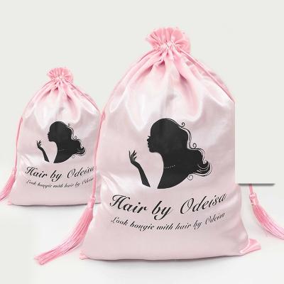 China New Arrival Luxury Shiny Custom Drawstring Dust Satin Custom Bag Recyclable For Hair Bundles for sale