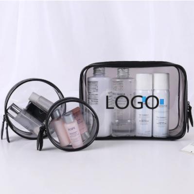 China 3 PCs Transparent LOGO PVC Recyclable Custom Cosmetic Packaging Zipper Plastic Gift Suitable For Home Travel Storage Bags for sale