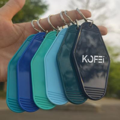 China Kofei key chain retro motel fashional motel key indicator double sides design durable high quality plastic printing hotel key chain for sale