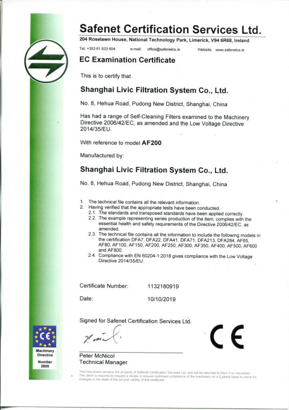 CE - Shanghai Livic Filtration System Co., Ltd.