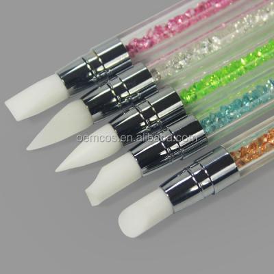 China 5Pcs/Set Acrylic Rhinestone Art Beauty Silicone Head Carving Pen Pencil Tool Set With Nail Handle for sale