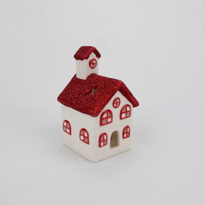 China Red Ceramic Christmas Tealight Candle Holder - Church or Bedroom 6.5*6.5*12.5cm for sale