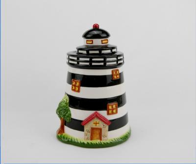 China COOKIE BOX ceramic cookie jar hand crafted and hand painted HOUSE, lighthouse ceramic cookie jar - nautical cookie jar for sale