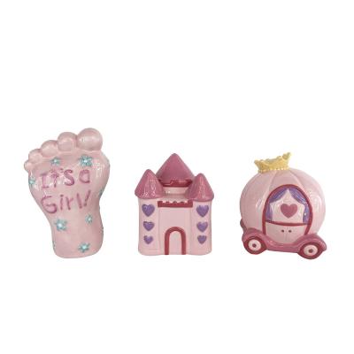 China Wholesale Gift Eco-friendly Ceramic Funny Castle Piggy Bank With Cute Designed Carriage, Coin Bank For Kids for sale