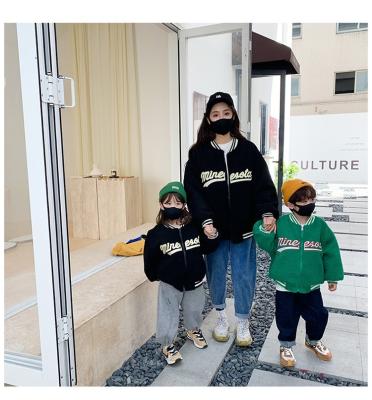 China Mommy and Me Viable Winter Long Sleeve Baseball Letter Embroidery Zipper Lamb Jacket Thick Warm Wool Children Adult Coat for sale