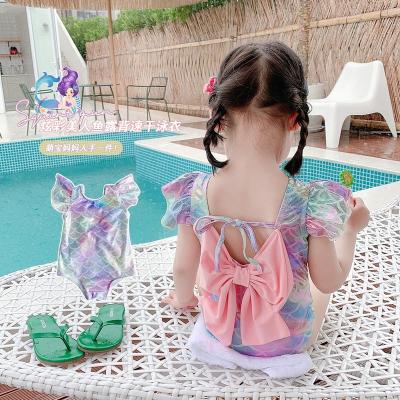 China QUICK DRY Customized Mermaid Bow Kids Bikini Cute Little Size Girls Swimwear Printed Swimwear One Piece Swimsuit for sale