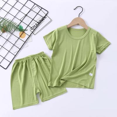 China Summer breathable children's leisure home suit boys and girls lightly style children's two-piece pajamas air conditioning suit baby cool pants for sale