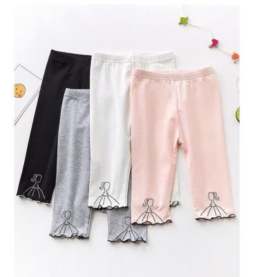 China New Solid Color Modal Children's Breathable Gaiters Girls Embroidered Pants Cropped Cute Casual Pants Thin Summer Trousers for sale