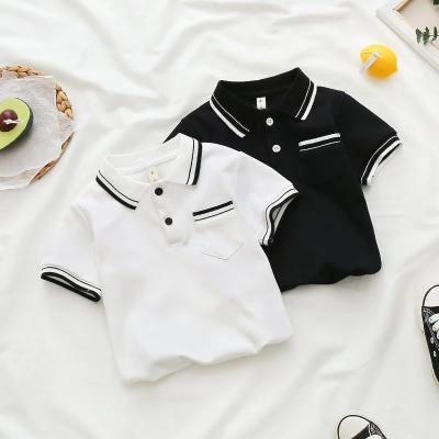 China Solid color pure POLO boy lapel summer anti-pilling button decoration cotton quilted short sleeves for sale