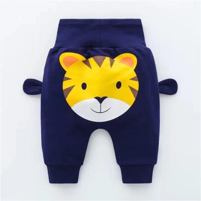 China Anti-pilling high-waist cotton ribbed newborn baby girls boys pants kids clothes cartoon pattern diaper pants kids clothes for sale